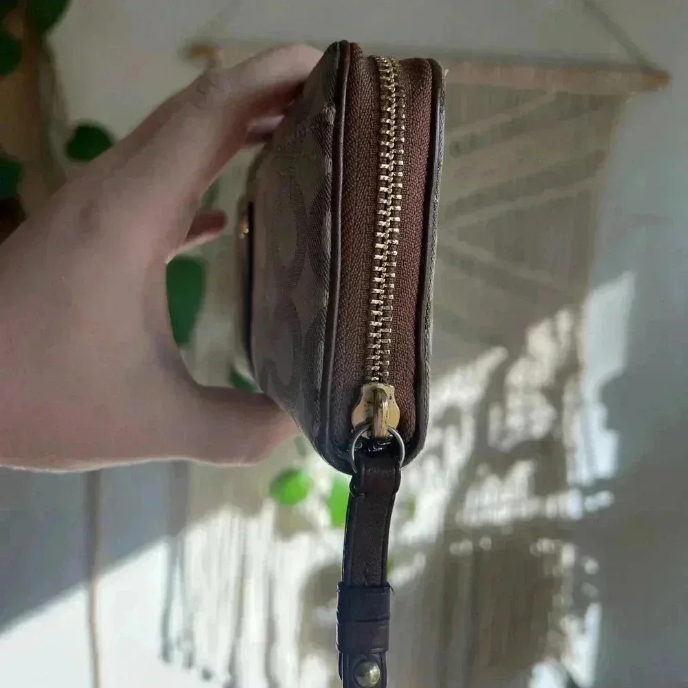 Coach Signature Canvas Zip-Around Accordion Wallet with Belt Buckle Detail